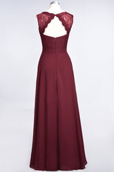 Modest Chiffon V-Neck Burgundy Lace Bridesmaid Dresses Online-27dress